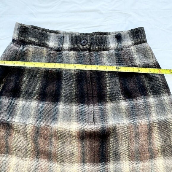 Vintage 90s Women Wool Blend Brown And Beige Plaid Skirt Full Lined Size 7 - Picture 6 of 11